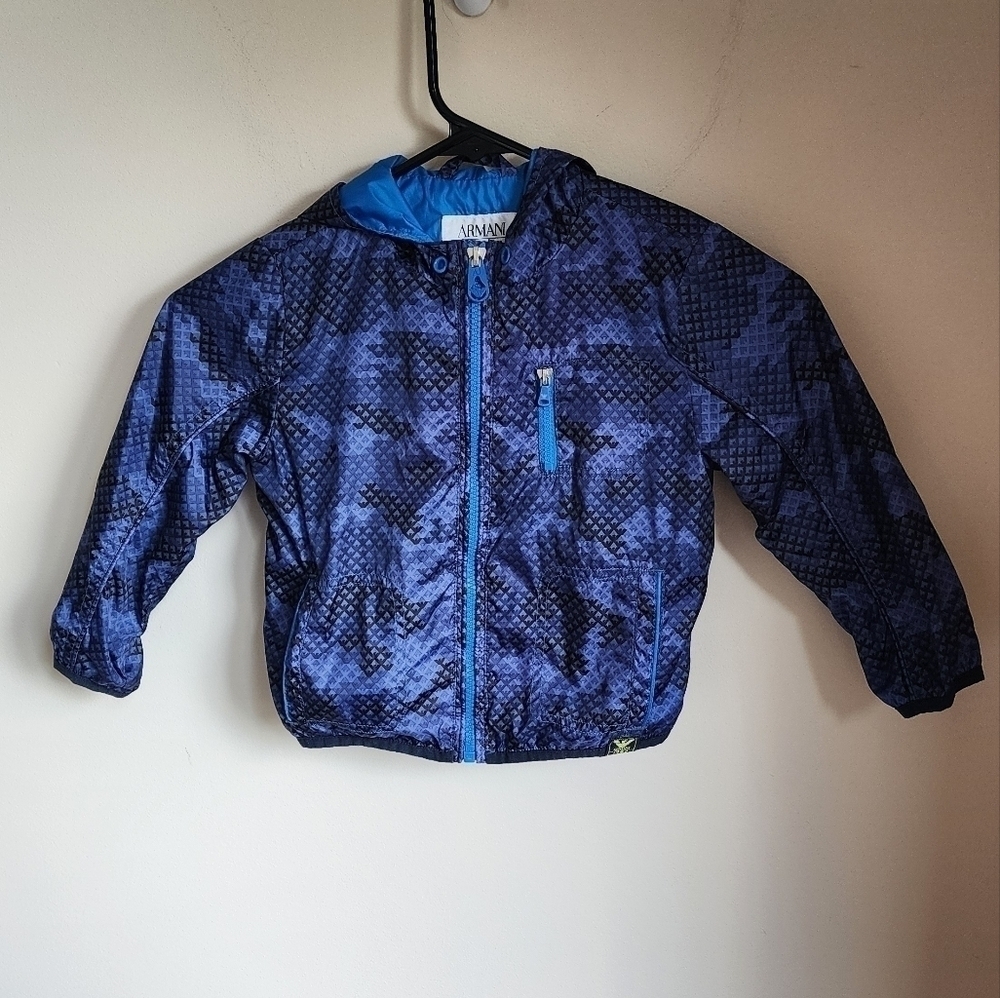 Armani Junior Blouson Nylon Hoodied Jacket Navy Blue Kids Sz 3t.
